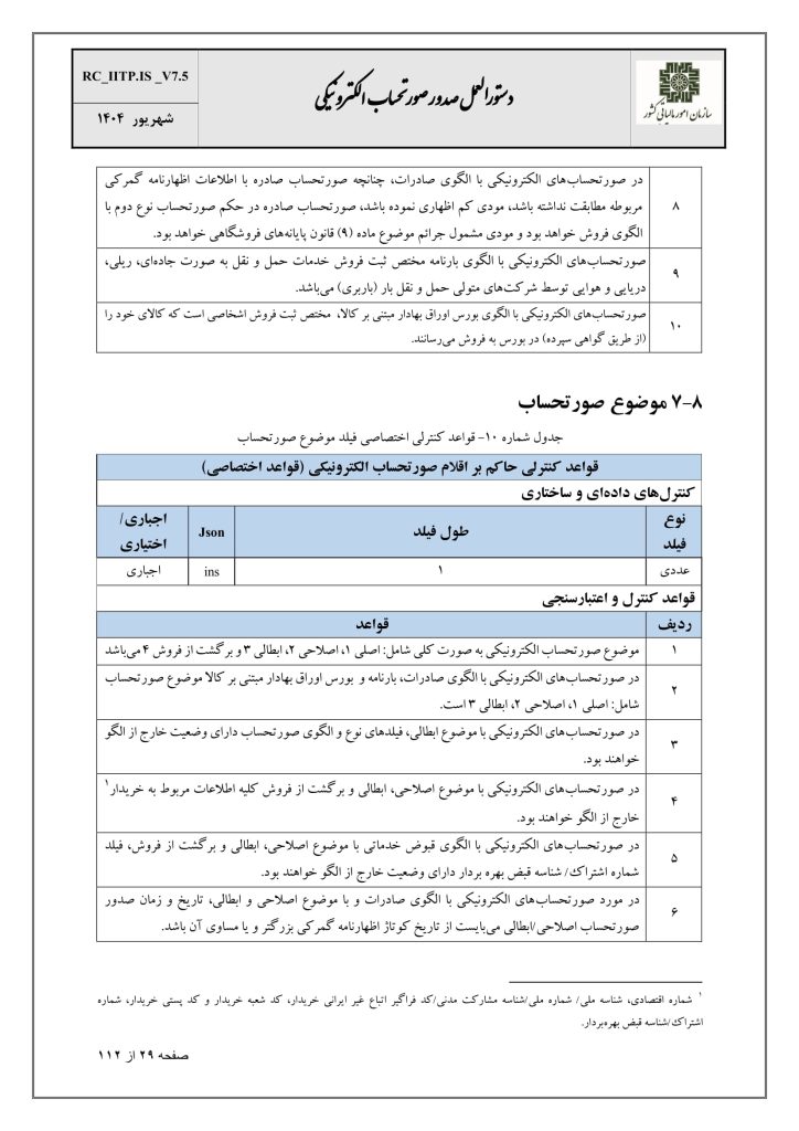 الگوی صورتحساب مالیاتی